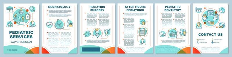 Pediatric services brochure template layout. Neonatology, surgery, dentistry. Flyer, booklet, leaflet print design with illustrations. Vector page layouts for magazines, reports, advertising posters