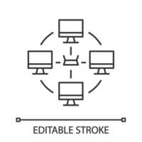 Local area network linear icon. Esports community. LAN. Computer network. Interconnections between gamers. Thin line illustration. Contour symbol. Vector isolated outline drawing. Editable stroke