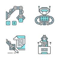 RPA color icons set. Robotic process automation. Clerical process automation. Robot creating database and handling data. Isolated vector illustrations