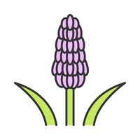 Red hot poker plant color icon. Tritoma. Kniphofia flower. Torch lily. Exotic flora. Muscari. Isolated vector illustration