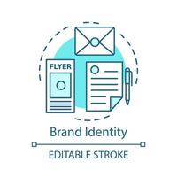 Brand identity concept icon. Brand management idea thin line illustration. Creating logo. Templates and brand standards for marketing materials. Vector isolated outline drawing. Editable stroke