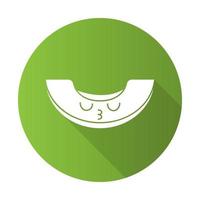 Melon cute kawaii flat design long shadow glyph character. Berry with closed eyes. Embarrassed and sad food. Funny emoji, emoticon, kiss. Vector isolated silhouette illustration