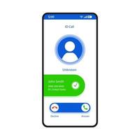 ID call smartphone interface vector template. Mobile app page white design layout. Unknown number, caller identification, spoofing screen. Flat UI for application. Spam blocking feature. Phone display