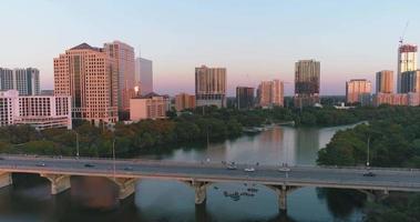 Austin Texas Congress Bridge at Sunset Aerial Drone View video