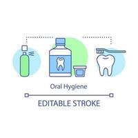 Oral hygiene concept icon. Daily dental care. Breath freshener, rinse and toothbrush. Prevent tooth decay and cavities idea thin line illustration. Vector isolated outline drawing. Editable stroke