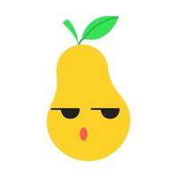 Pear cute kawaii flat design long shadow character. Serious fruit with smiling face. Embarrassed, dissatisfied and sad food. Funny emoji, emoticon. Vector isolated silhouette illustration