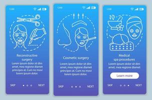 Surgical cosmetic procedures onboarding mobile app page screen vector template. Spa and surgery. Walkthrough website steps with linear illustrations. UX, UI, GUI smartphone interface concept