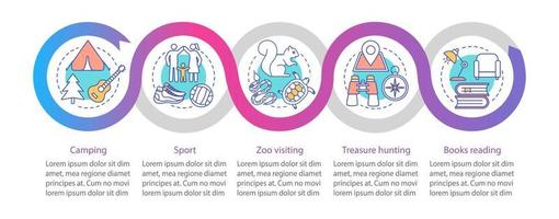 tiempo en familia juntos plantilla de infografía vectorial. elemento de diseño de presentación de negocios. deporte. visualización de datos con cinco pasos y opciones. gráfico de la línea de tiempo del proceso. diseño de flujo de trabajo con iconos lineales vector