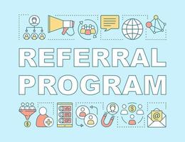 Referral program word concepts banner. Viral, influencer marketing tools. Customer attraction strategy. Isolated lettering typography idea, linear icons. Vector outline illustration