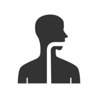 Healthy throat glyph icon. Oral cavity, pharynx and esophagus in good health. Upper section of alimentary canal. Gastrointestinal tract. Silhouette symbol. Negative space. Vector isolated illustration