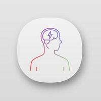 Ill brain app icon. Dementia, stroke. Sore human organ. Unhealthy nervous system. Mental health. UI UX user interface. Web or mobile applications. Vector isolated illustrations