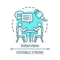 Interview turquoise concept icon. Human resources, search staff idea thin line illustration. One-on-one conversation. Journalistic interview. Interviewer, hr manager, journalist. Editable stroke vector