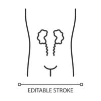 icono lineal de riñones enfermos. órgano humano dolorido. sistema urinario insalubre. nefropatía insuficiencia renal. Ilustración de línea fina. símbolo de contorno. dibujo de contorno aislado vectorial. trazo editable vector