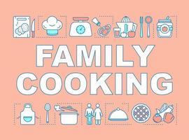 Family cooking word concepts banner. Family activity. Vegetable salad. Healthy eating. Presentation, website. Isolated lettering typography idea with linear icons. Vector outline illustration