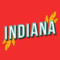 Indiana vintage 3d vector lettering. Retro bold font, typeface. Pop art stylized text. Old school style letters. 90s, 80s poster, banner typography design. Scarlet color background with feathers