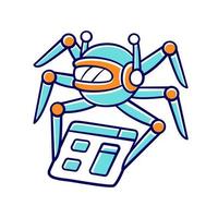 icono de color del rastreador. spiderbot. optimización de motores de búsqueda. indexador automático. monitoreo de contenido. inteligencia artificial. indexación web. software de robot. ilustración vectorial aislada vector