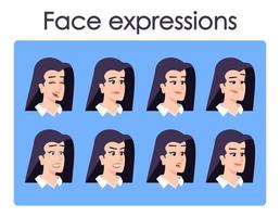 Woman cartoon character faces vector set. Office worker with different facial expressions flat illustrations. Avatar various emotions, moods. Person isolated heads, portraits for animation pack