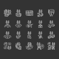Bot types chalk icons set. Crawler, hacker, spambot, impersonator, scraper, informational robot. Technology, artificial intelligence, ai. Virtual reality. Isolated vector chalkboard illustrations