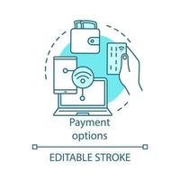 Payment options concept icon. Online shopping idea thin line illustration. Digital purchase. Internet marketing. Web wallet. Online money transaction. Vector isolated outline drawing. Editable stroke