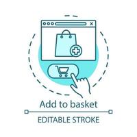 Add to basket concept icon. Digital purchase idea thin line illustration. Online shopping. Internet marketing. Online retail. Select items. Vector isolated outline drawing. Editable stroke