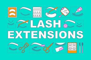 Lash extensions word concepts banner. Beauty service. Classic, 2d and 3d volume. Eyelash curling. Presentation, website. Isolated lettering typography idea, linear icons. Vector outline illustration