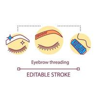 Eyebrow threading concept icon. Beauty service idea thin line illustration. Beauty salon epilation procedure. Brow shape correction by thread. Vector isolated outline drawing. Editable stroke