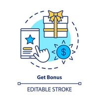 Get bonus concept icon. Gifts prizes idea thin line illustration. Cashback, redeem points. Reward program. Discounts and special offers. Vector isolated outline drawing. Editable stroke