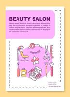 Beauty salon poster template layout. Hairdressing and makeup procedures. Banner, booklet, leaflet print design with linear icons. Vector brochure page layout for magazines, advertising flyers