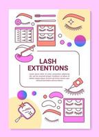 Lash extension poster template layout. False eyelashes packs, brushes and glue. Banner, booklet, leaflet print design with linear icons. Vector brochure page layout for magazines, advertising flyers