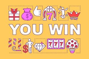 You win word concepts banner. Casino, lottery jackpot, victory. Good luck and fortune. Presentation, website. Isolated lettering typography idea with linear icons. Vector outline illustration