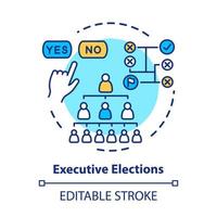 Election concept icon. Executive elections idea thin line illustration. Authority hierarchy. Public decision. Choosing new federal government. Vector isolated outline drawing. Editable stroke