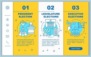 Election day onboarding mobile web pages vector template. Responsive smartphone website interface idea with linear illustrations. Webpage walkthrough step screens. Color concept