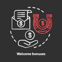 Casino welcome bonuses chalk concept icon. Reward program idea. Good luck fortune. Financial success. Profit, income. Vector isolated chalkboard illustration