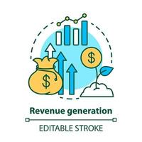 Revenue generation concept icon. Income increase idea thin line illustration. Business development. Sprout with dollar coin. Financing, budgeting. Vector isolated outline drawing. Editable stroke