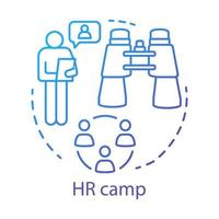 Human resources camp concept icon. Summer corporate club, community idea thin line illustration. Company, business employee bootcamp. Vector isolated outline drawing. Editable stroke