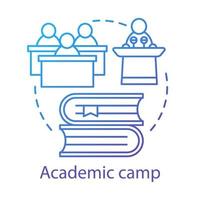 Academic camp concept icon. Knowledge, educational club, community idea thin line illustration. Sharing learning experience. College, university facility. Vector isolated drawing. Editable stroke