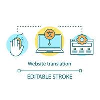 Translation services concept icon. Website translation idea thin line illustration. Online webpage interpretation, language transformation. Vector isolated outline drawing. Editable stroke