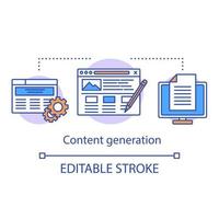 Content generator concept icon. Translation services idea thin line illustration. Copywriting, content writing, creator. Text editing. Vector isolated outline drawing. Editable stroke