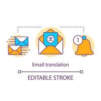 Translation services concept icon. Email translation idea thin line illustration. Online correspondence, business letters, messages interpretation. Vector isolated outline drawing. Editable stroke