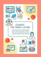 Courses for translators brochure template layout. Foreign language learning. Flyer, booklet, leaflet print design with linear illustrations. Vector page layouts for magazines, advertising posters