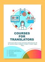 Courses for translators brochure template layout. Translator training. Flyer, booklet, leaflet print design with linear illustrations. Vector page layouts for magazines, reports, advertising posters