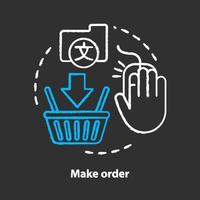 Make order chalk concept icon. Customer service idea. Digital purchase. Online store shopping. E-commerce and merchandise. Choosing goods and services. Vector isolated chalkboard illustration