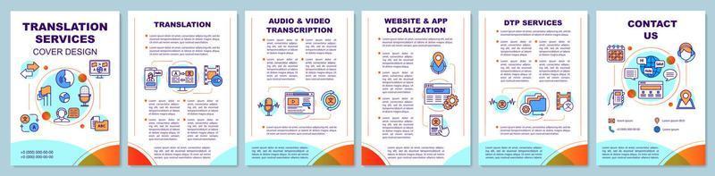 Translation services brochure template layout. Audio transcription. Flyer, booklet, leaflet print design with linear illustrations. Vector page layouts for magazines, reports, advertising posters