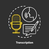 Transcription chalk concept icon. Audio files conversion into text format idea. Representation of language in written form. Foreign language application. Vector isolated chalkboard illustration