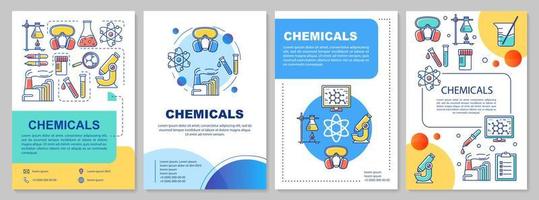 Chemicals industry template layout. Flyer, booklet, leaflet print design with linear illustrations. Scientific research, lab. Vector page layouts for magazines, annual reports, advertising posters