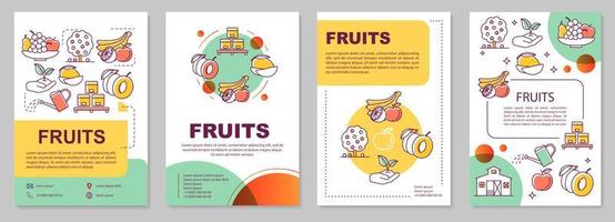 Fruit production template layout. Farming organic produce. Flyer, booklet, leaflet print design with linear illustrations. Vector page layouts for magazines, annual reports, advertising posters