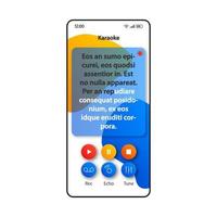 Karaoke smartphone interface vector template. Mobile app page blue and white design layout. Song lyrics screen. Flat UI for application. Digital entertainment, music fun phone display