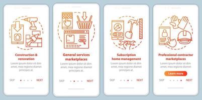 Internet marketplaces onboarding mobile app page screen vector template. E commerce, customer services walkthrough website steps with linear illustrations. UX, UI, GUI smartphone interface concept