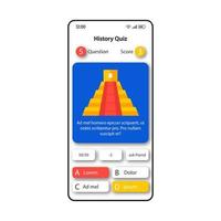 Plantilla de vector de interfaz de teléfono inteligente de prueba de historia. diseño de página de aplicación móvil en blanco. pantalla de opciones de preguntas y respuestas. interfaz de usuario plana para la aplicación. pantalla de teléfono de juego intelectual