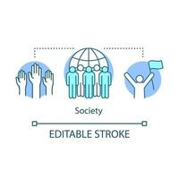 Society concept icon. Social integration, collaboration and unity idea thin line illustration. Public relations. Group of people, individuals. Vector isolated outline drawing. Editable stroke